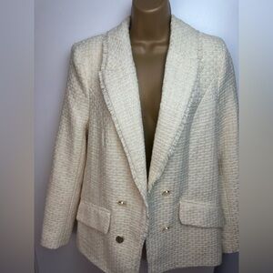 River Island Butter Yellow Slight Metallic Shimmer Tweed OpenFront Blazer NWT 8